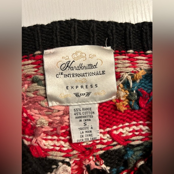 Vintage Thick cotton hand knit festive Express Internationale sweater - Picture 2 of 8